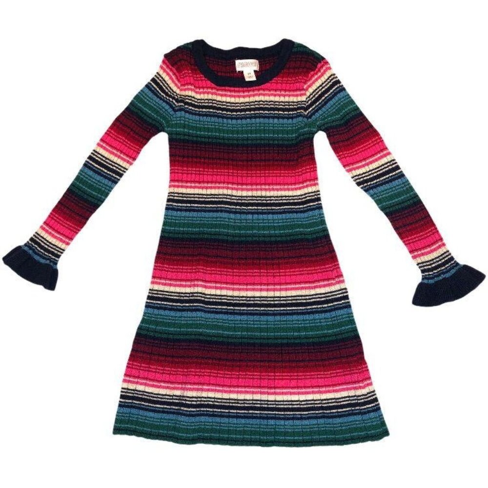 Gymboree Long Sleeve Knit Sweater Dress Stripes 2T Ribbed trumpet sleeves